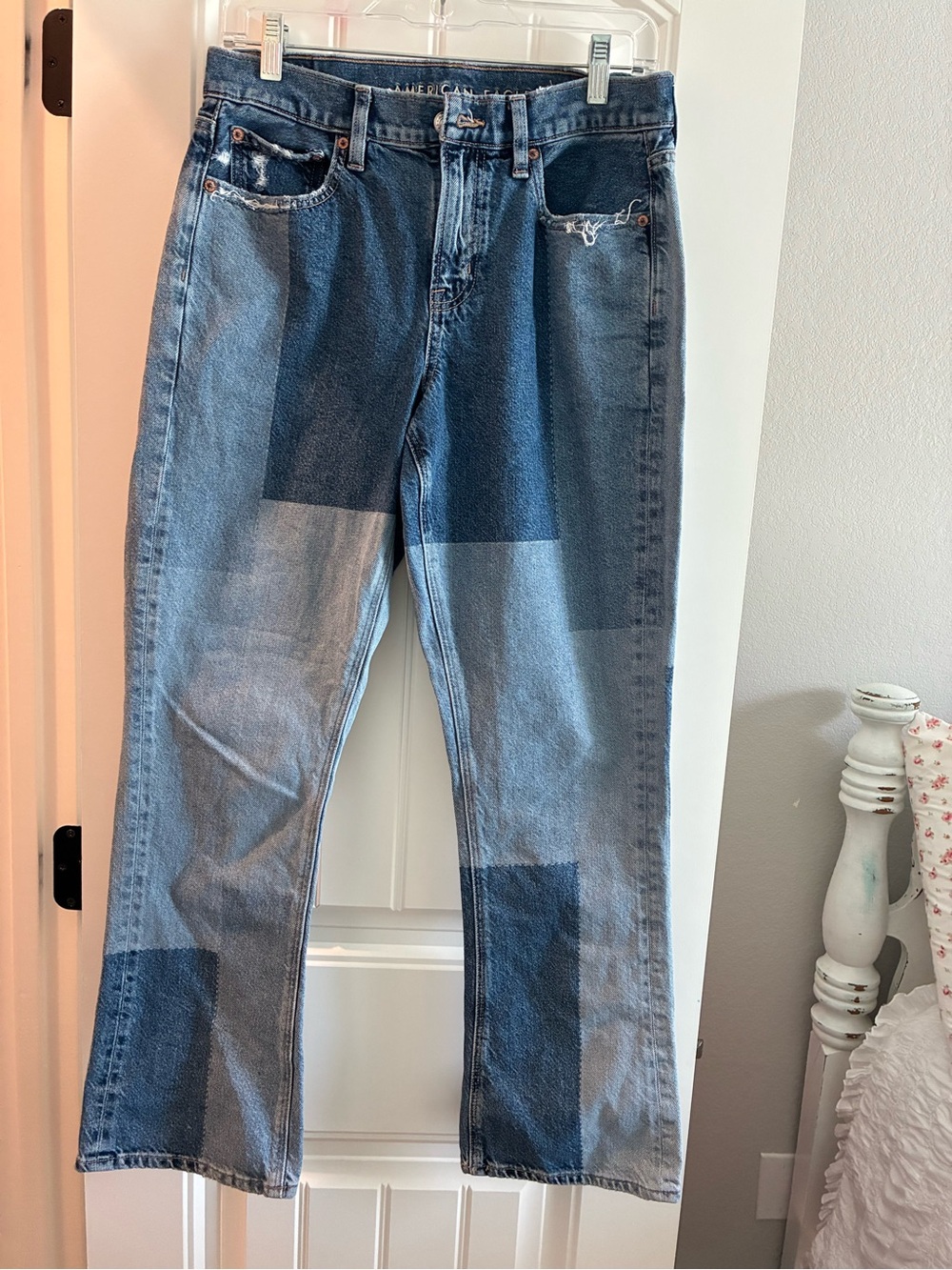 Womens  Patchwork Blue Denim Jeans 90’s bootcut sz 4